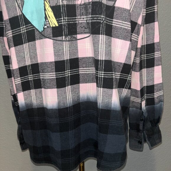 DISNEY LA RATATOUILLE REMY Plaid Flannel Button Down Pink & Black Ombre Shirt  L - Picture 7 of 13